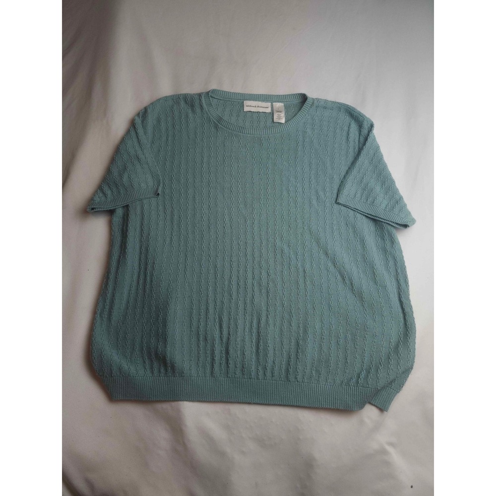 Alfred Dunner Sage Green Short Sleeve Sweater Pointelle Knit Top Mens Large